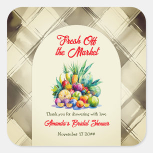 Rustic Fresh Off the Market Fruit Bridal Shower Square Sticker