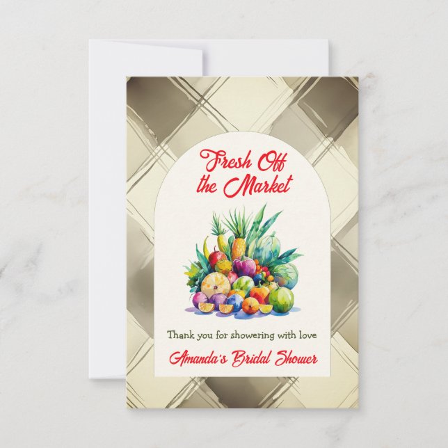 Rustic Fresh Off the Market Fruit Bridal Shower Thank You Card (Front)