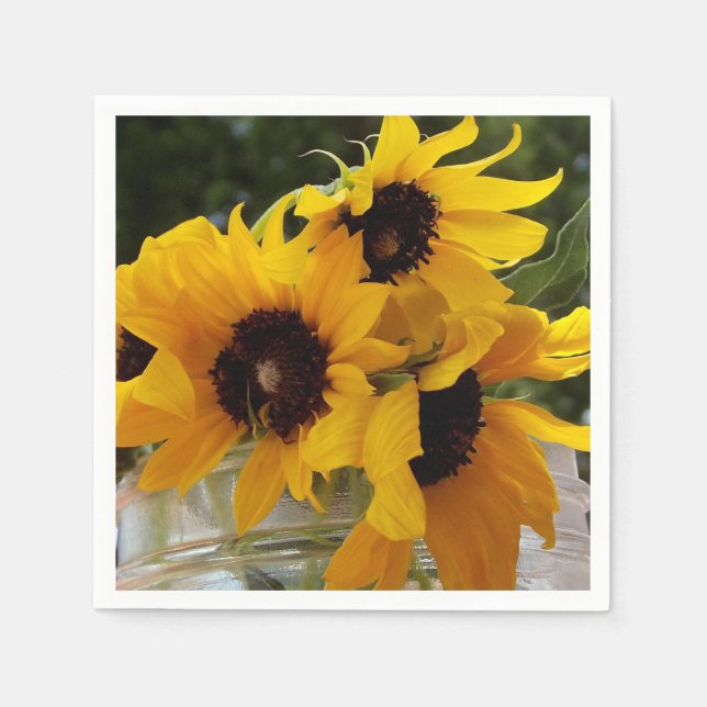 Rustic Fresh Yellow Sunflowers in a Mason Jar Napkin (Front)