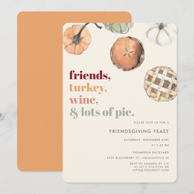 Rustic Friendsgiving Dinner Feast Party Invitation (Front/Back)