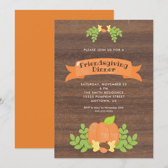 Rustic Friendsgiving Dinner | Pumpkin Invitation (Front/Back)