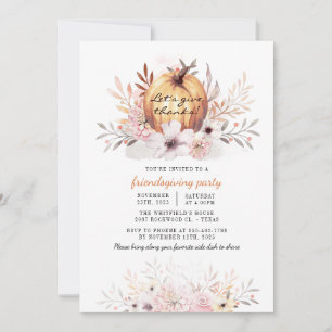 Rustic Friendsgiving Floral Fall Leaves Pumpkin Invitation