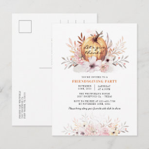 Rustic Friendsgiving Floral Fall Leaves Pumpkin Invitation Postcard