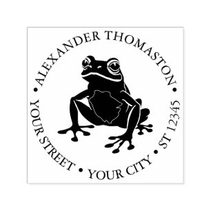 Rustic Frog Amphibian Round Name Address Self-inking Stamp