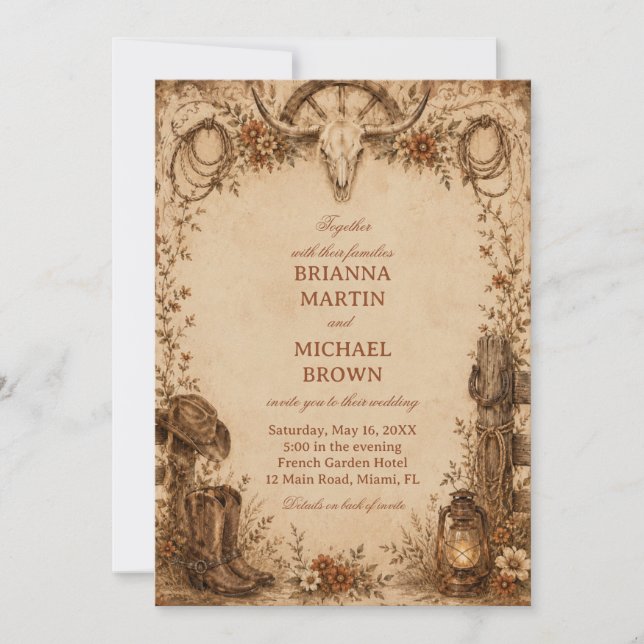 Rustic Frontier Heritage Western Invitation (Front)