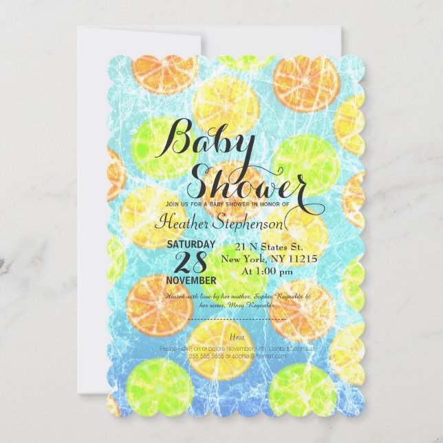 Rustic Frozen Citrus Summer Fruit Invitation (Front)
