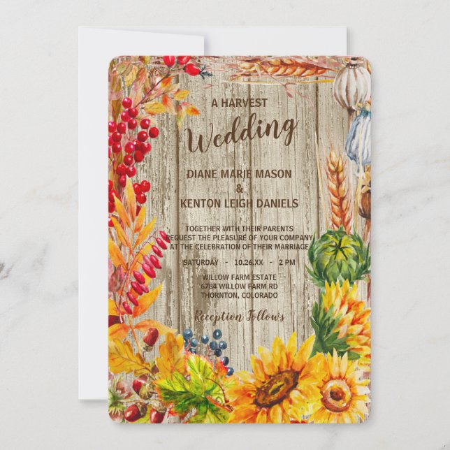 Rustic Fruit and Flower Harvest Wedding Invitation (Front)