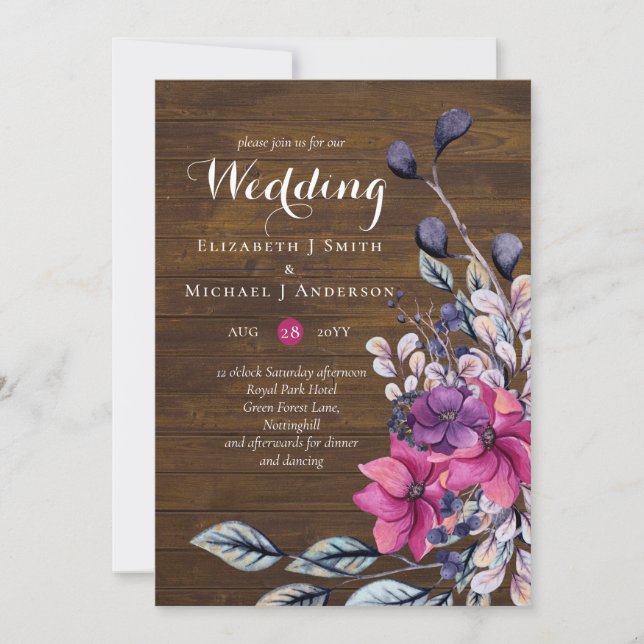 Rustic Fuchsia Floral Woodland Wedding (Front)