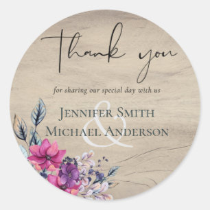 Rustic Fuchsia Floral Woodland Wedding Classic Round Sticker