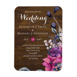 Rustic Fuchsia Floral Woodland Wedding Magnet