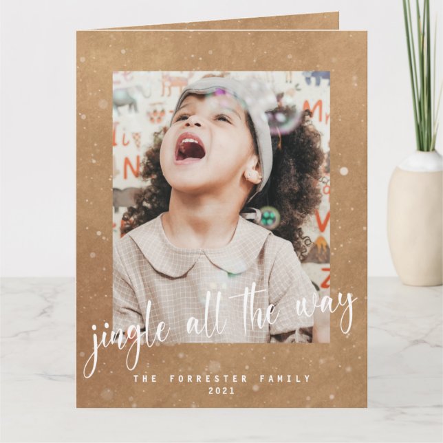 Rustic Fun Jingle All The Way 2 Photo Holiday Card (Front)