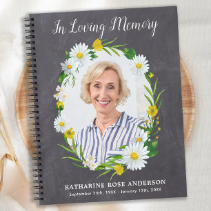 Rustic Funeral GuestBook Daisy Floral Memorial Notebook