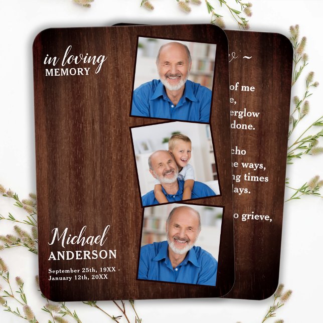 Rustic Funeral Memorial Sympathy Photo Prayer Card (Creator Uploaded)
