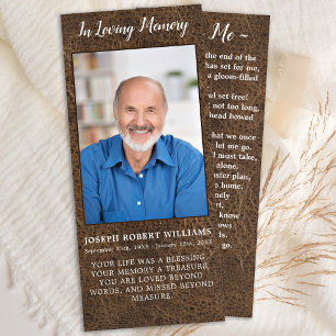 Rustic Funeral Photo Leather Memorial Prayer Card