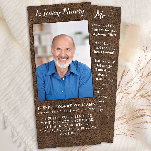 Rustic Funeral Photo Leather Memorial Prayer Card (Creator Uploaded)