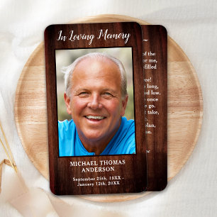 Rustic Funeral Photo Memorial Prayer Card Poem