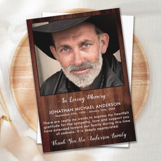 Rustic Funeral THANK YOU Memorial Sympathy Photo (Creator Uploaded)