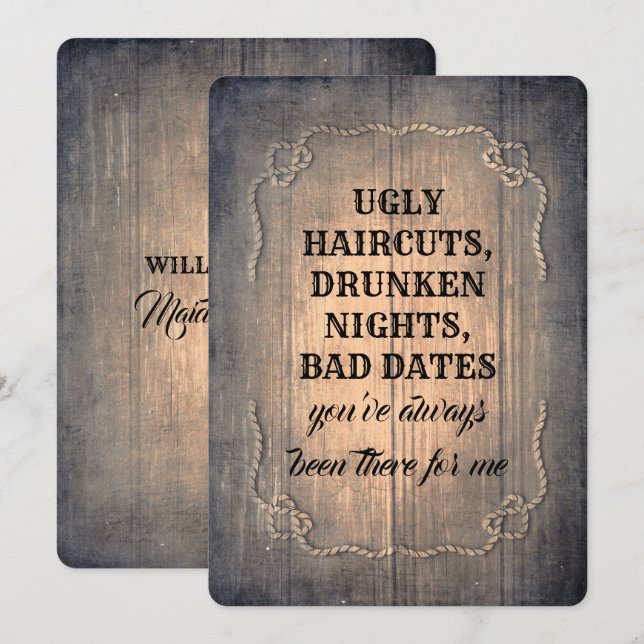 Rustic Funny Bridesmaid / Maid of Honour Proposal Invitation (Front/Back)