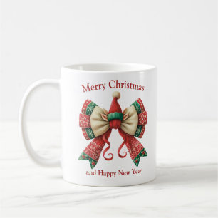 Rustic funny Christmas bow with elves hat Coffee Mug