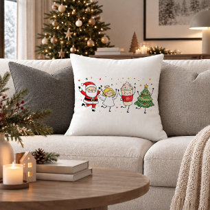 Rustic Funny Christmas Doodle Red Green Throw Pill Cushion