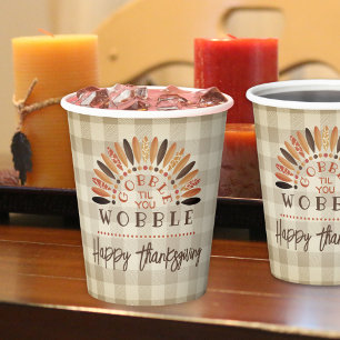 Rustic Funny Happy Thanksgiving Plaid Paper Cups