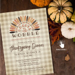 Rustic Funny Thanksgiving Dinner Turkey Plaid Invitation<br><div class="desc">Invite family and friends to your Thanksgiving Dinner with this funny invitation featuring the saying GOBBLE TIL YOU WOBBLE in a plume of turkey feathers in autumn colours, rustic brown plaid or gingham and modern handwritten script and country hand lettered typography. ASSISTANCE: For help with design modification or personalisation, colour...</div>