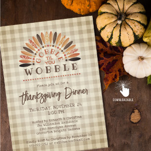 Rustic Funny Thanksgiving Dinner Turkey Plaid Invitation