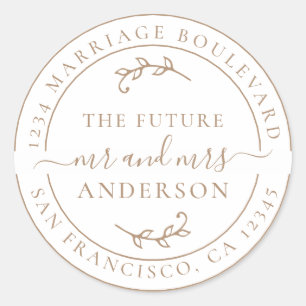Rustic Future Mr Mrs  Coffee Return Address Classic Round Sticker