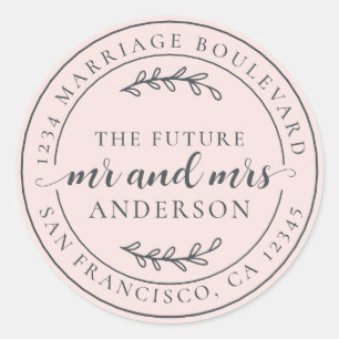 Rustic Future Mr Mrs Pink Return Address Classic Round Sticker