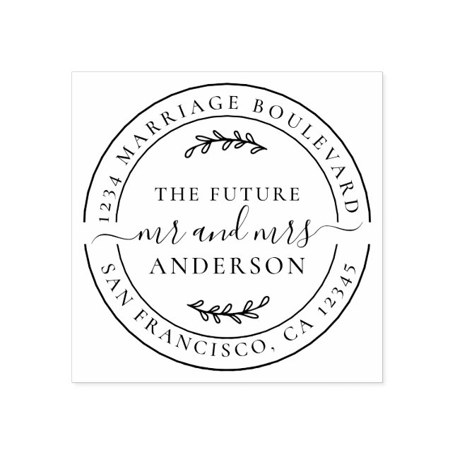 Rustic Future Mr Mrs Round Return Address Rubber Stamp (Imprint)