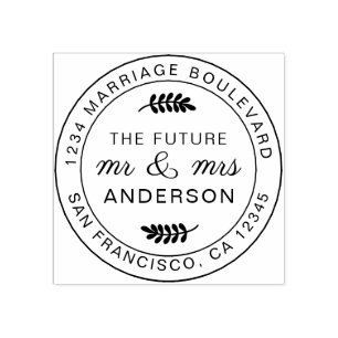 Rustic Future Mr Mrs Round Return Address Rubber Stamp