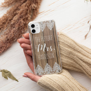 Rustic Future Mrs. Engagement Barn Wood and Lace Case-Mate iPhone Case