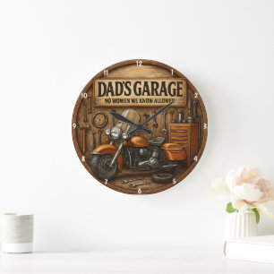 Rustic Garage Themed Motorcycle Tools for Men Large Clock