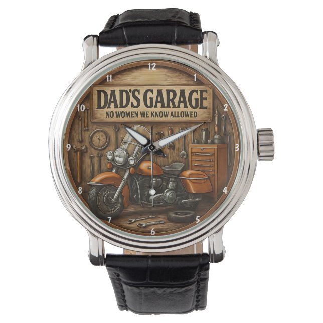 Rustic Garage Themed Motorcycle Tools for Men Watch (Front)