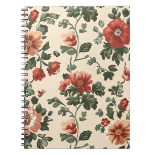 Rustic Garden Bloom – Vintage Red Floral Pattern Notebook