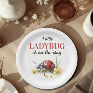 Rustic Garden Daisy Little Ladybug Baby Shower Paper Plate