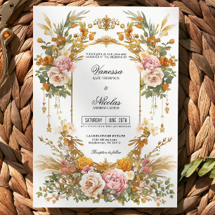 Rustic Garden Estate Blush Gold Floral Wedding  Invitation