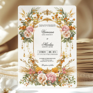 Rustic Garden Estate Blush Gold Floral Wedding  Invitation