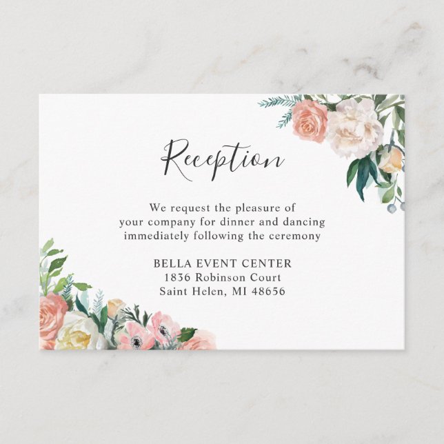 Rustic Garden Floral Wedding Details Reception Enclosure Card (Front)