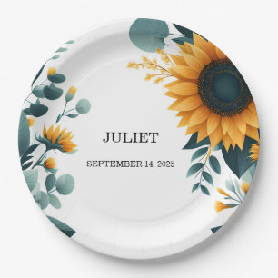 Rustic Garden Greenery Sunflower Bridal Shower Paper Plate