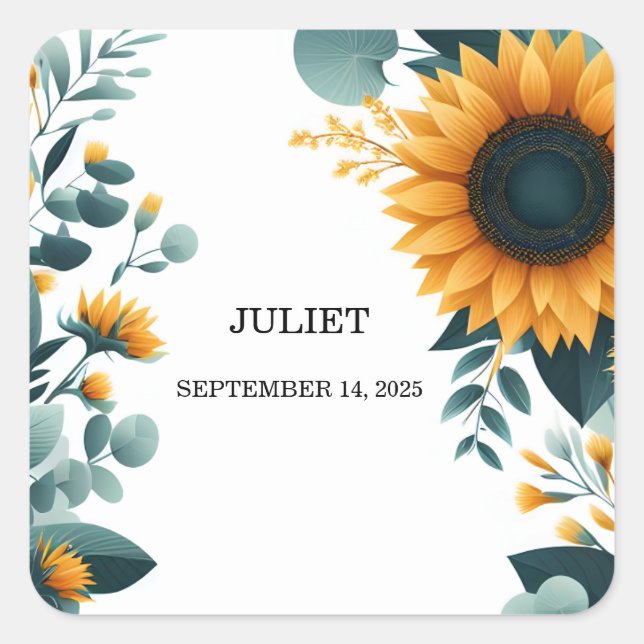 Rustic Garden Greenery Sunflower Bridal Shower Square Sticker (Front)