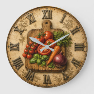 Rustic Garden Harvest Vegetable Farmhouse Kitchen Large Clock