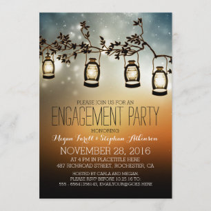 rustic garden lights - lanterns engagement party invitation