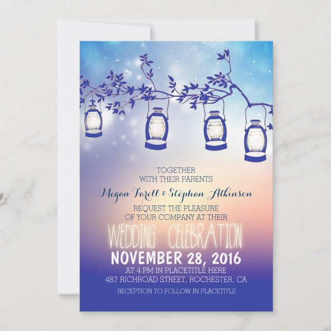 rustic garden lights - lanterns wedding invitation (Front)