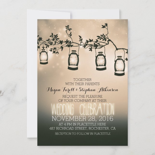 rustic garden lights - lanterns wedding invitation (Front)