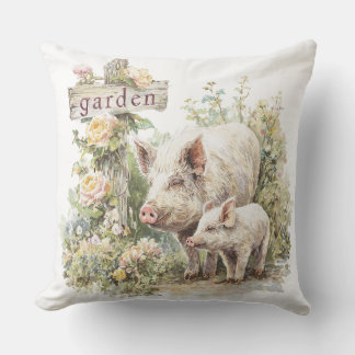 Rustic Garden Monogram Family Farm Pig  Cushion