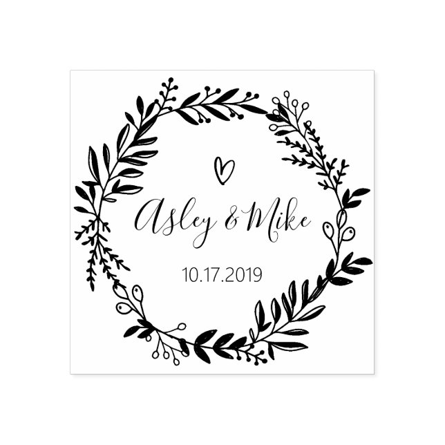 Rustic Garden Save the date round logo Self-inking Rubber Stamp (Imprint)