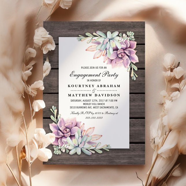 Rustic Garden Succulent Floral Engagement Party Invitation (Creator Uploaded)