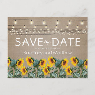 Rustic Garden Sunflowers Lights Save the Date Announcement Postcard