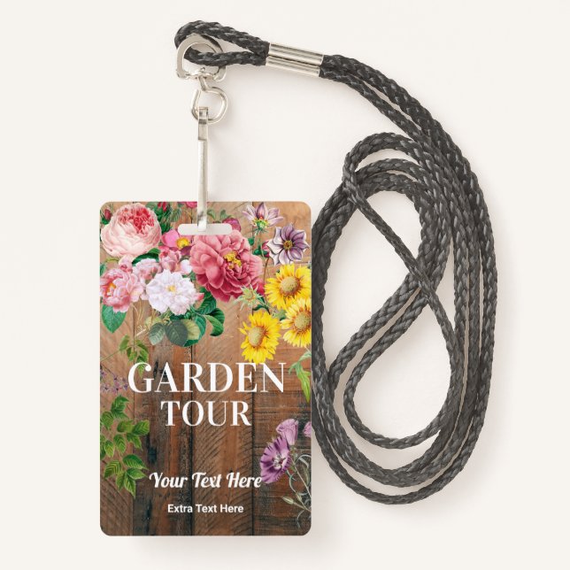 Rustic Garden Tour Badge Ticket Pass ID Badge (Front with Lanyard)